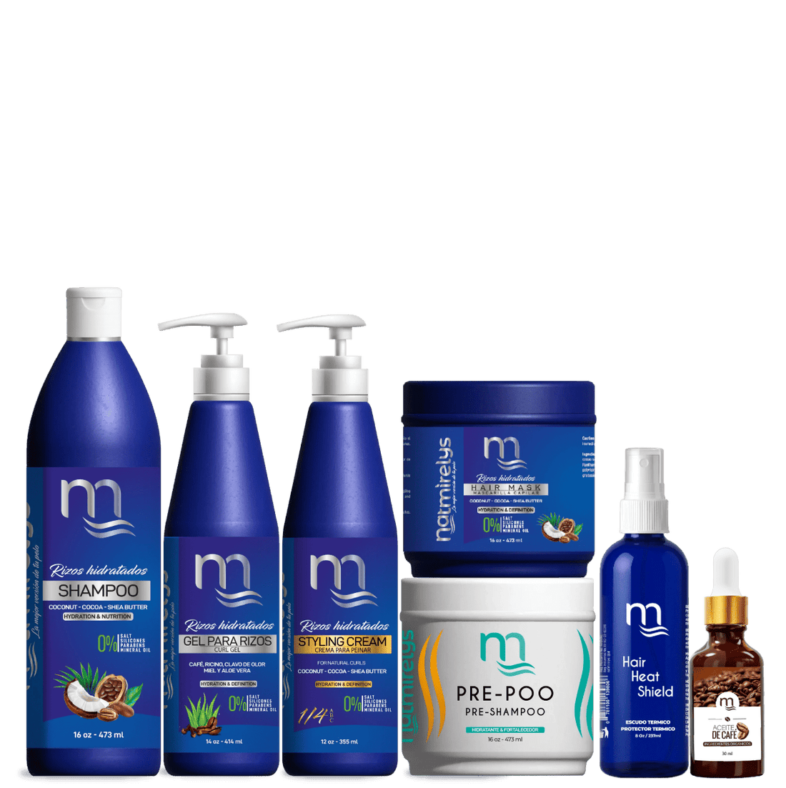 Línea Rizos Hidratados Completa + Protector Térmico y Aceite de Café - Natmirelys