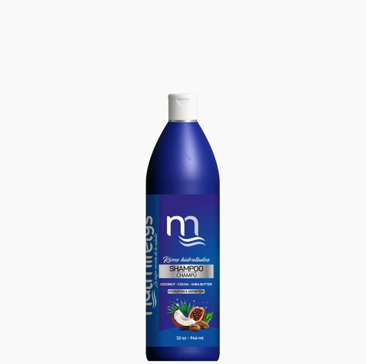 Shampoo hidratante sin sal de la línea Rizos Hidratados de Natmirelys: limpieza suave, hidratación y control del frizz.