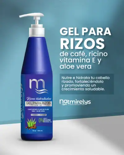 Contenant Natmirelys Curl Gel, idéal pour définir, hydrater et contrôler les frisottis sans résidus ni raideurs.