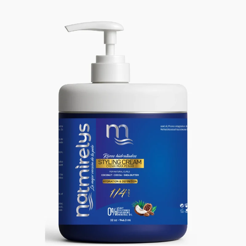 Crema para Peinar Natmirelys para rizos definidos, hidratación intensa y control del frizz.