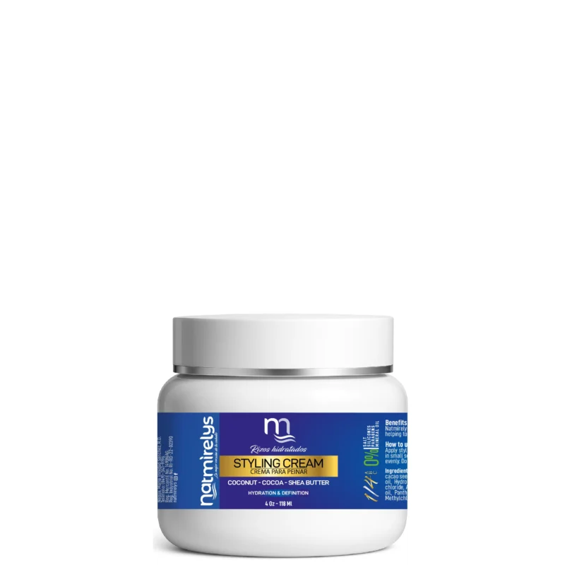 Crema para Peinar Natmirelys para rizos definidos, hidratación intensa y control del frizz.